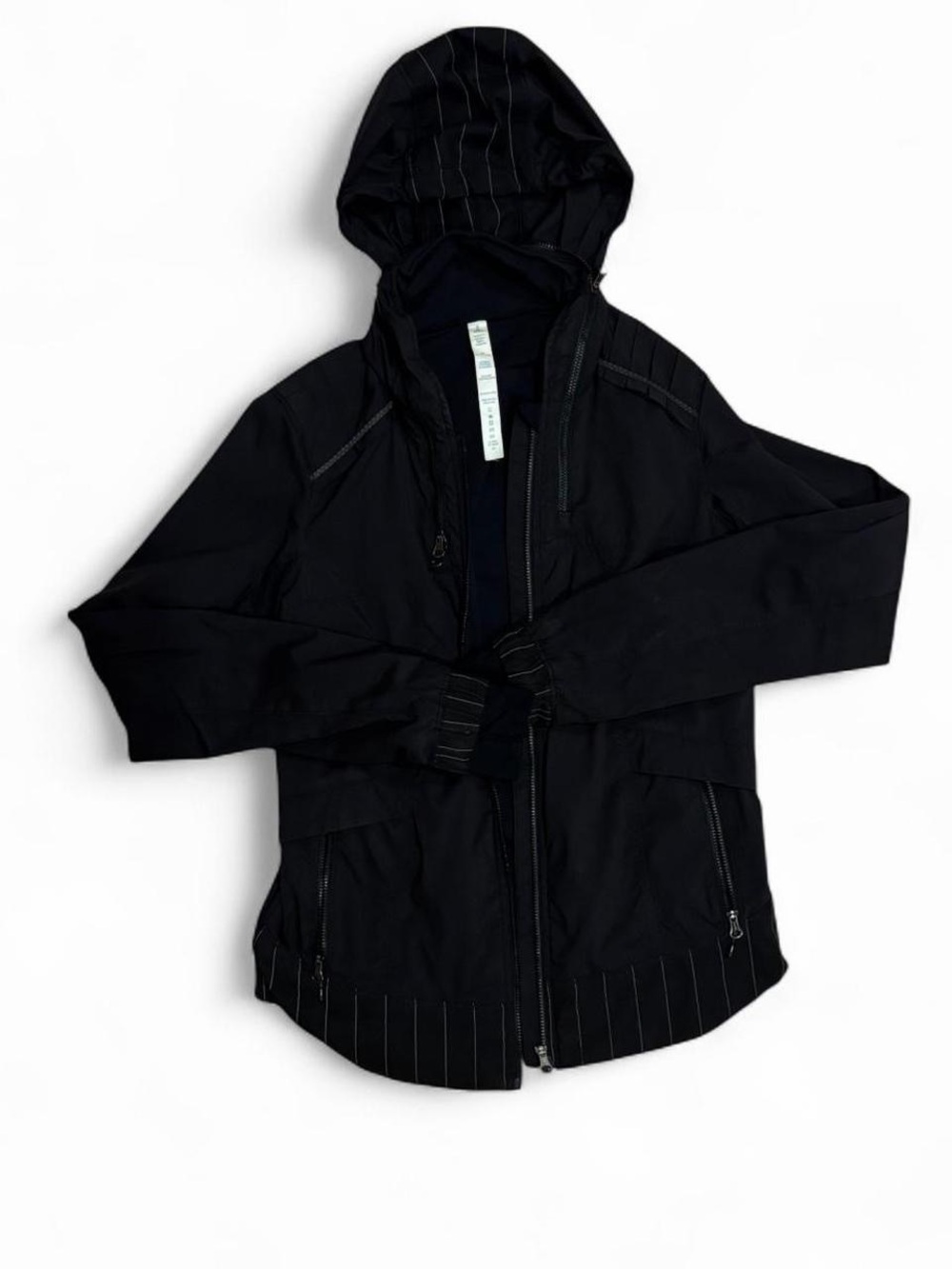 Black Lululemon lightweight rain jacket with zip out hood